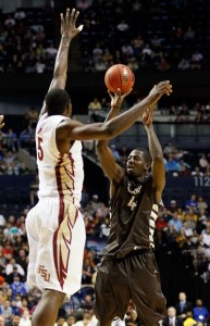 Andrew Nicholson shoots against Florida State this season (photo by Kevin C. Cox / Getty Images)