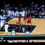 This is Kyrie's man, but TT is the one challenging.  Kyrie should be elevating too here.  2 points, Williams.