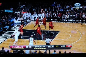 This is Kyrie's man, but TT is the one challenging. Kyrie should be elevating too here. 2 points, Williams.