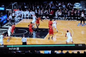 Kyrie decides to front, which is a lazy and hopeless situation against a competent 7 foot center.